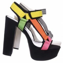 Bamboo New Shocking02 Sporty Web Hook & Loop Sandal - Women Snap On Spandex Block Heels