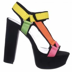 Bamboo New Shocking02 Sporty Web Hook & Loop Sandal - Women Snap On Spandex Block Heels