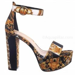 Bamboo Shocking03 Block Heel Platform Sandal - Women Platform Open Toe Baroque Print