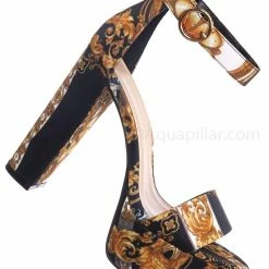 Bamboo Shocking03 Block Heel Platform Sandal - Women Platform Open Toe Baroque Print