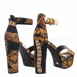 Bamboo Shocking03 Block Heel Platform Sandal - Women Platform Open Toe Baroque Print