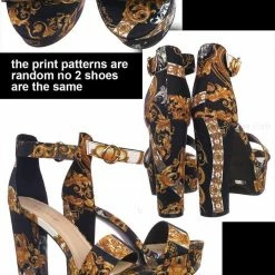 Bamboo Shocking03 Block Heel Platform Sandal - Women Platform Open Toe Baroque Print
