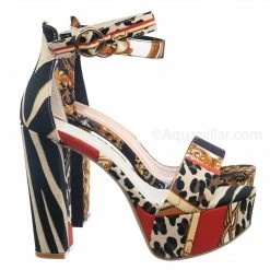 Bamboo Shocking03 Block Heel Platform Sandal - Women Platform Open Toe Baroque Print