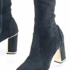 Showtime01 By Bamboo, Over Knee Thigh High Metal Framed Block Heel, Pointed Toe Dress Boot