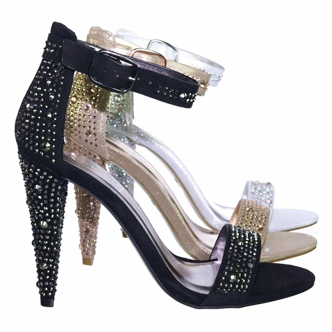 Bamboo Smashing02 Rhinestone Crystal Stud Embellished Party High Heel Sandal