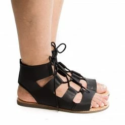 Stardust04S By Bamboo, Open Toe Gladiator Lace Up Flat Sandals