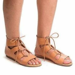 Stardust04S By Bamboo, Open Toe Gladiator Lace Up Flat Sandals