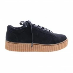 New Stealthy01M By Bamboo, Classic Round Toe Lace Up Flats With Platform Ribbed Tooling Sneaker