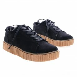New Stealthy01M By Bamboo, Classic Round Toe Lace Up Flats With Platform Ribbed Tooling Sneaker