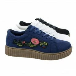 New Stealthy02M By Bamboo, Embroidered Floral Patchwork Platform Lace Up Creeper Sneaker.
