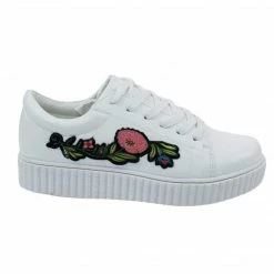 New Stealthy02M By Bamboo, Embroidered Floral Patchwork Platform Lace Up Creeper Sneaker.