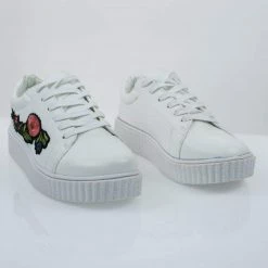 New Stealthy02M By Bamboo, Embroidered Floral Patchwork Platform Lace Up Creeper Sneaker.