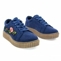 New Stealthy02M By Bamboo, Embroidered Floral Patchwork Platform Lace Up Creeper Sneaker.