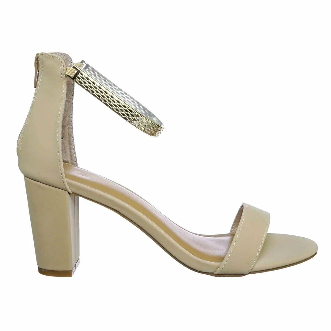 Bamboo Striking11 Metallic Textured Ankle Strap On Chunky Block Heel Dress Sandal New