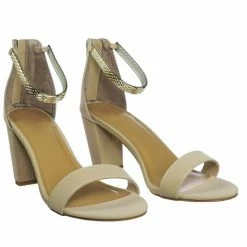 Bamboo Striking11 Metallic Textured Ankle Strap On Chunky Block Heel Dress Sandal New