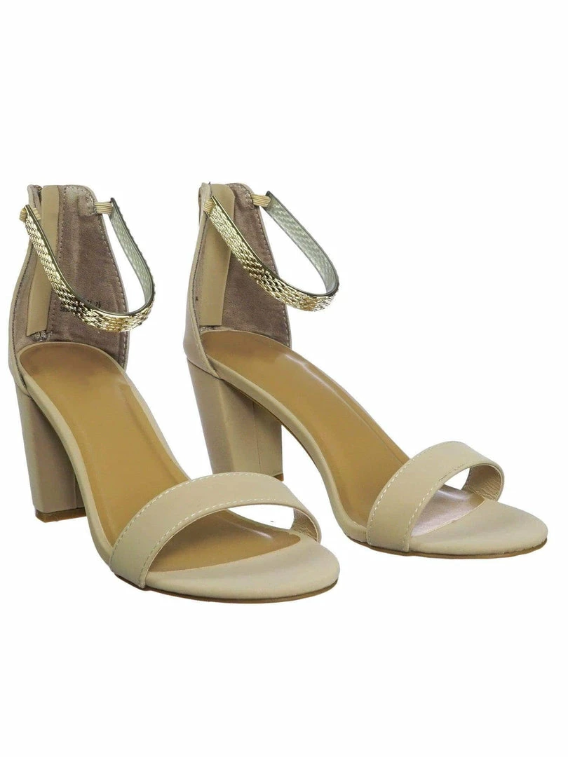 Bamboo Striking11 Metallic Textured Ankle Strap On Chunky Block Heel Dress Sandal New