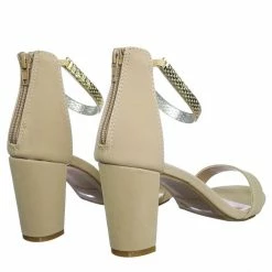 Bamboo Striking11 Metallic Textured Ankle Strap On Chunky Block Heel Dress Sandal New