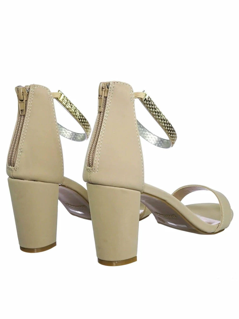 Bamboo Striking11 Metallic Textured Ankle Strap On Chunky Block Heel Dress Sandal New