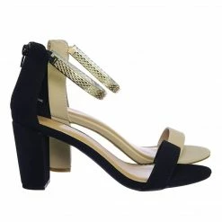 Bamboo Striking11 Metallic Textured Ankle Strap On Chunky Block Heel Dress Sandal New