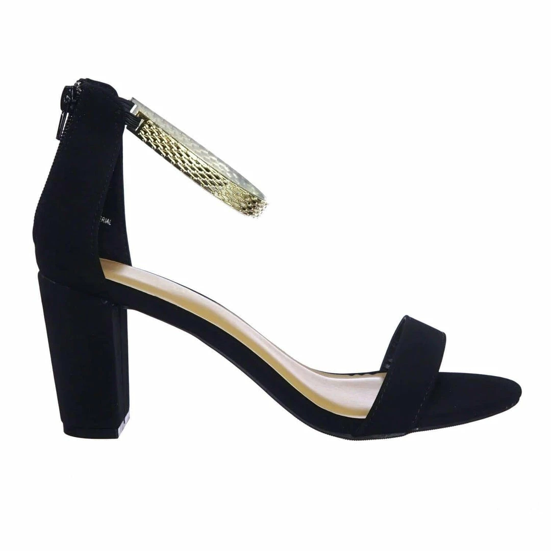 Bamboo Striking11 Metallic Textured Ankle Strap On Chunky Block Heel Dress Sandal New