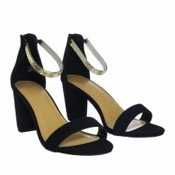 Bamboo Striking11 Metallic Textured Ankle Strap On Chunky Block Heel Dress Sandal New