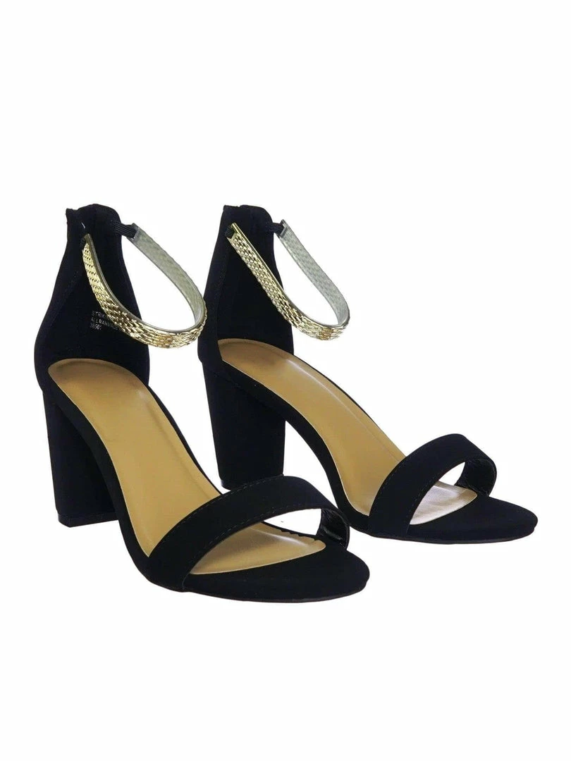 Bamboo Striking11 Metallic Textured Ankle Strap On Chunky Block Heel Dress Sandal New