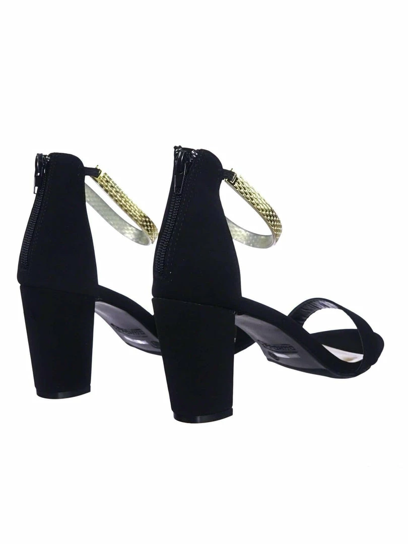 Bamboo Striking11 Metallic Textured Ankle Strap On Chunky Block Heel Dress Sandal New