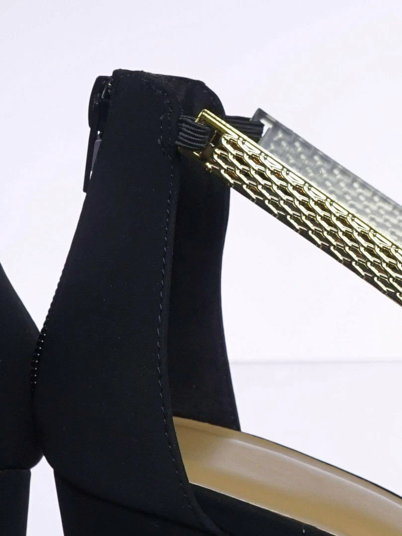 Bamboo Striking11 Metallic Textured Ankle Strap On Chunky Block Heel Dress Sandal New