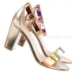 Bamboo New Striking28 Hologram Chunky Block Heel Sandal - Women Ankle Strap Heeled Shoes