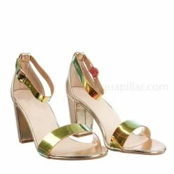 Bamboo New Striking28 Hologram Chunky Block Heel Sandal - Women Ankle Strap Heeled Shoes