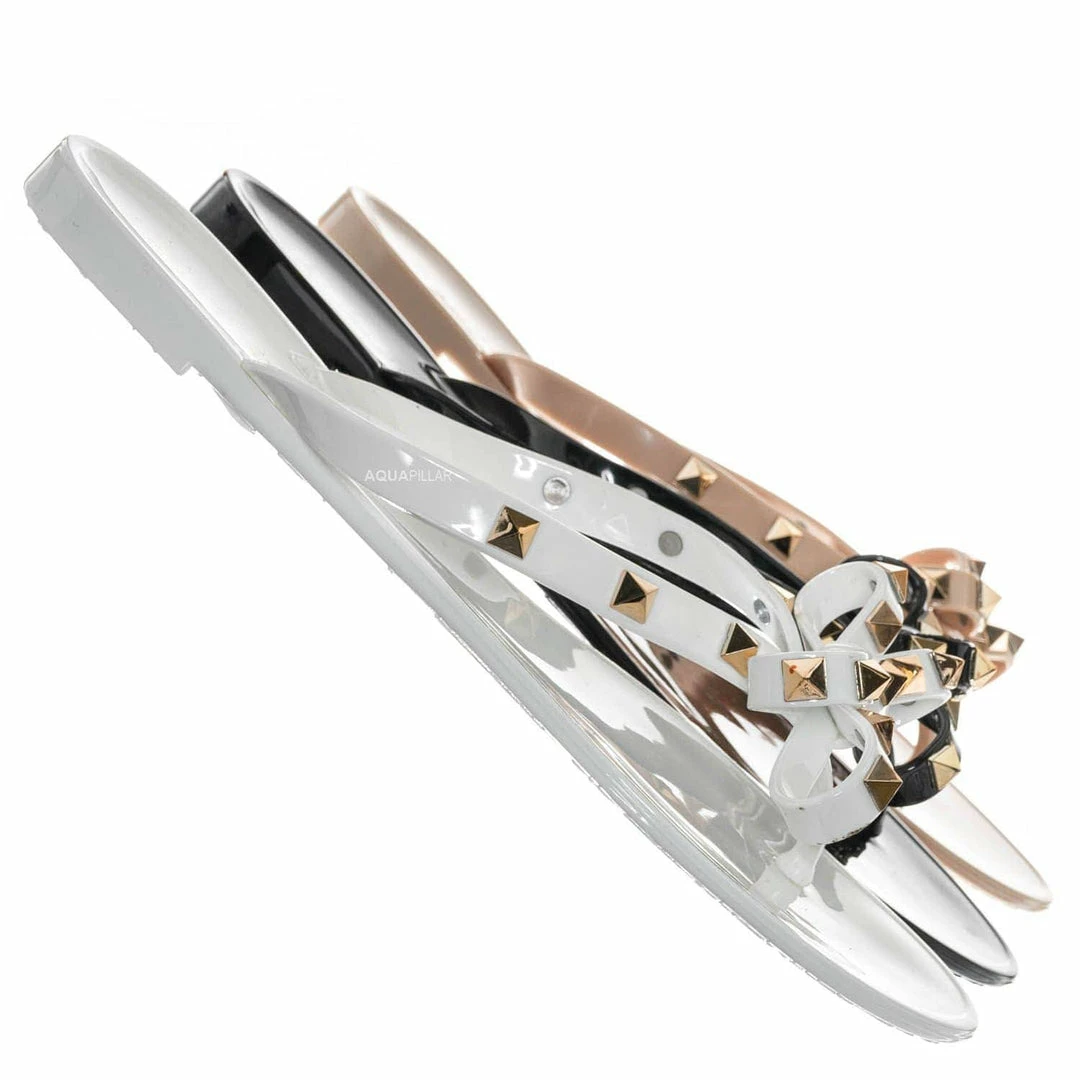 Bamboo New Studs01 Stud Jelly Slip On Slides - Beach Slipper W Metal Pyramid Stud