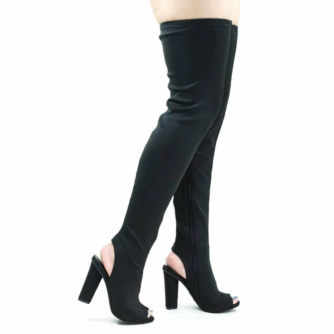 Bamboo Sunlight02 Over Knee Thigh High Boots Block Heel In Plain, Glitter & Leopard