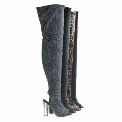 Bamboo Sunlight02 Over Knee Thigh High Boots Block Heel In Plain, Glitter & Leopard