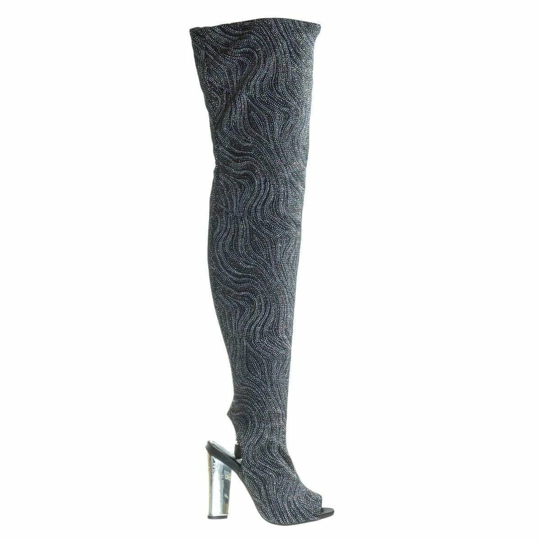 Bamboo Sunlight02 Over Knee Thigh High Boots Block Heel In Plain, Glitter & Leopard
