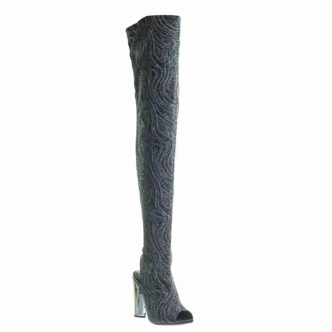 Bamboo Sunlight02 Over Knee Thigh High Boots Block Heel In Plain, Glitter & Leopard