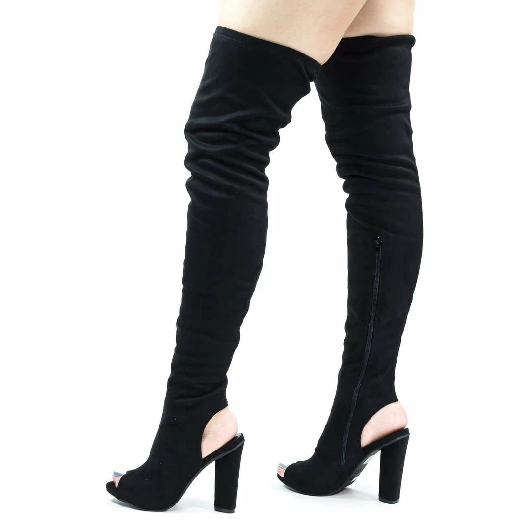 Bamboo Sunlight02 Over Knee Thigh High Boots Block Heel In Plain, Glitter & Leopard