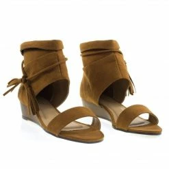 Talented06s By Bamboo, Low Wedge Sandal W Ankle Bootie Cuff & Tassel & Zipper
