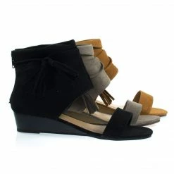 Talented06s By Bamboo, Low Wedge Sandal W Ankle Bootie Cuff & Tassel & Zipper