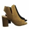 Bamboo New Taste18 Asymmetrical Slit Perforated Chunky Block Heel Peep Toe Ankle Bootie