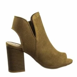 Bamboo New Taste18 Asymmetrical Slit Perforated Chunky Block Heel Peep Toe Ankle Bootie