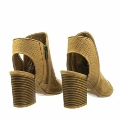 Bamboo New Taste18 Asymmetrical Slit Perforated Chunky Block Heel Peep Toe Ankle Bootie