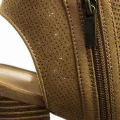 Bamboo New Taste18 Asymmetrical Slit Perforated Chunky Block Heel Peep Toe Ankle Bootie