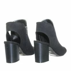 Bamboo New Taste18 Asymmetrical Slit Perforated Chunky Block Heel Peep Toe Ankle Bootie