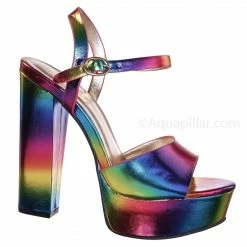 Bamboo Tournament95 Chunky Block Heel Platform Sandal - In Rainbow & Clear Lucite