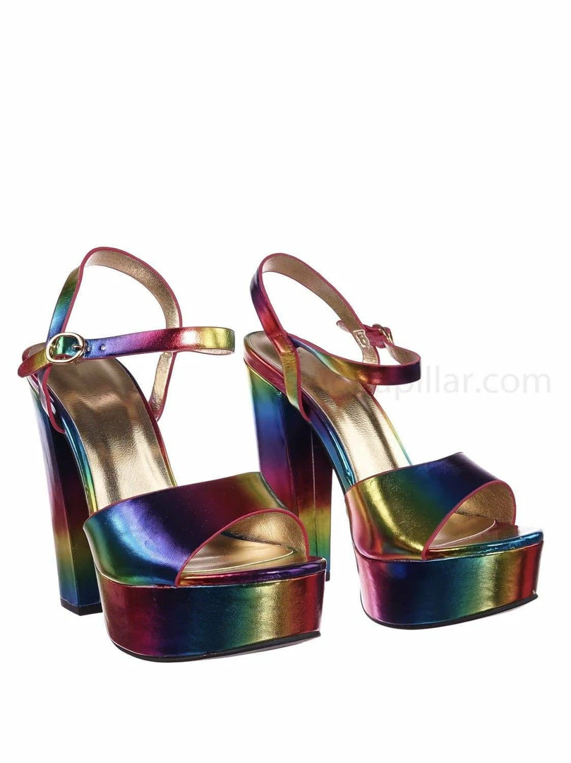 Bamboo Tournament95 Chunky Block Heel Platform Sandal - In Rainbow & Clear Lucite