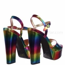 Bamboo Tournament95 Chunky Block Heel Platform Sandal - In Rainbow & Clear Lucite