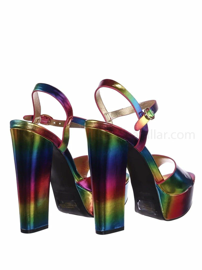 Bamboo Tournament95 Chunky Block Heel Platform Sandal - In Rainbow & Clear Lucite