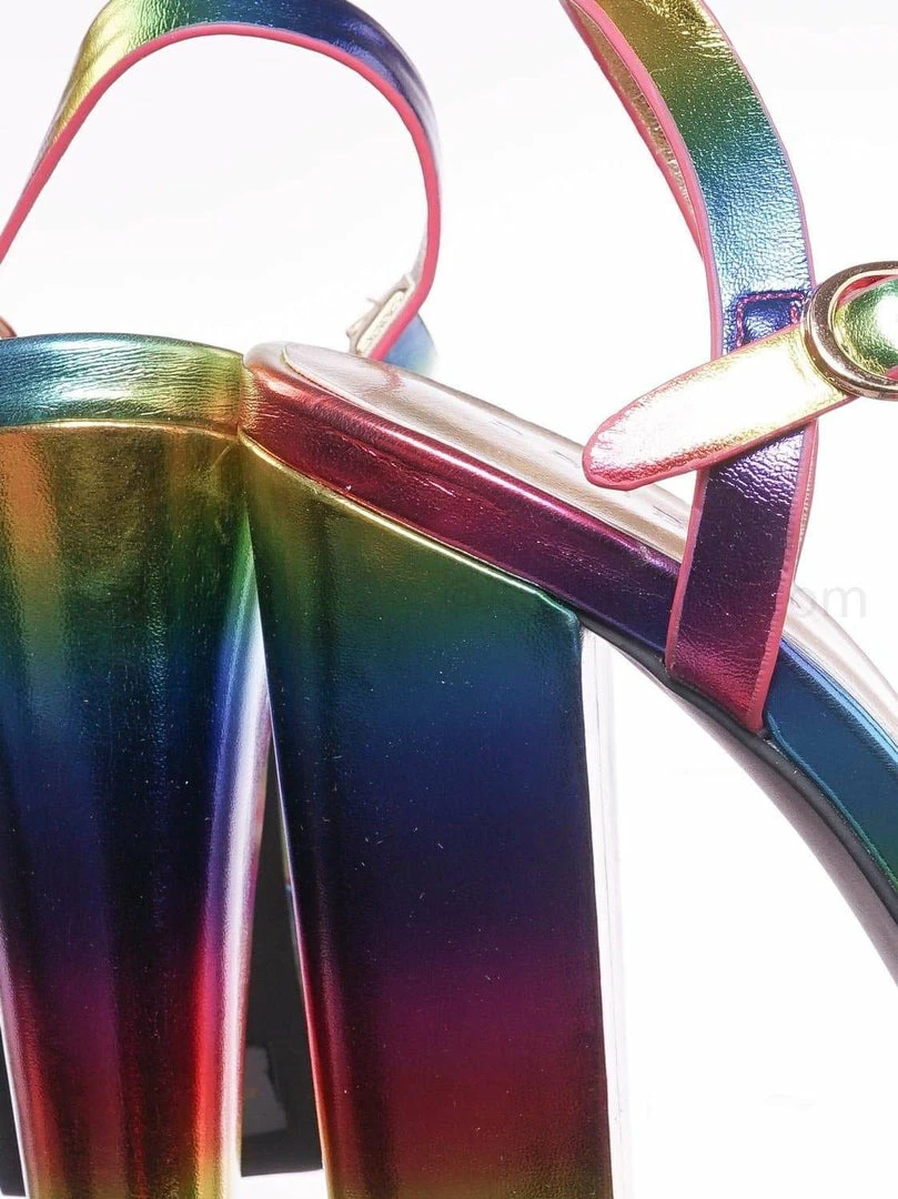 Bamboo Tournament95 Chunky Block Heel Platform Sandal - In Rainbow & Clear Lucite