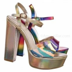 Bamboo Tournament95 Chunky Block Heel Platform Sandal - In Rainbow & Clear Lucite