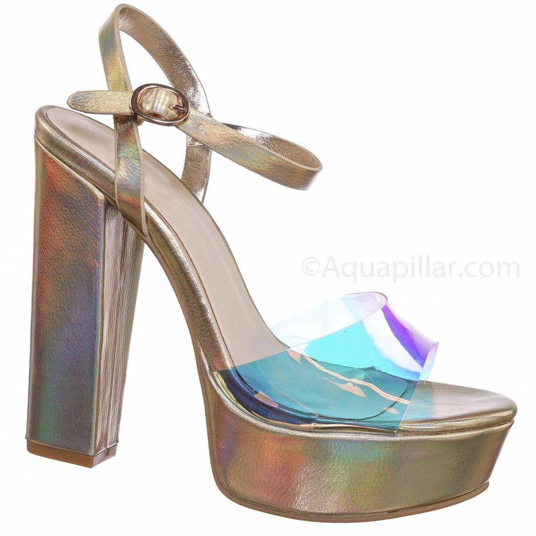 Bamboo Tournament95 Chunky Block Heel Platform Sandal - In Rainbow & Clear Lucite